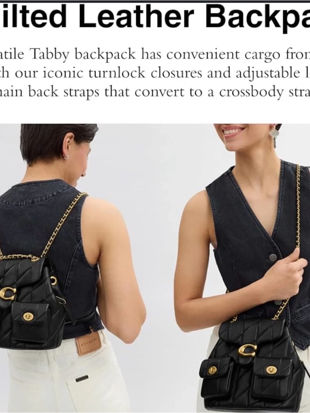 Coach Black Tabby Leather Backpack with Gold Hardware